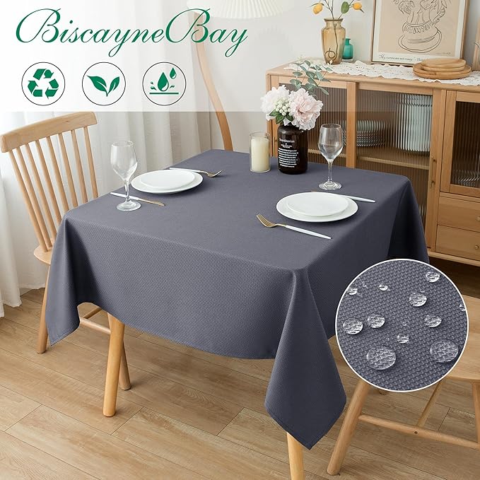 Biscaynebay Textured Fabric Square Tablecloth 54x54 Inch, Dark Grey Water Resistant Spill Proof Table Cloth Small Card Folding Table Covers for Dining, Kitchen, Wedding and Parties, Machine Washable