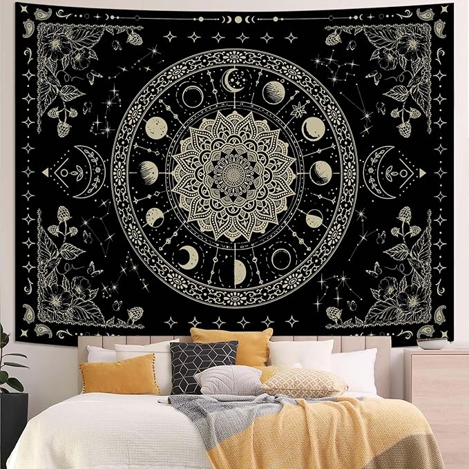 Lunerfex Mandala Moon Tapestry Boho Tapestry for Bedroom Black Tapestries Wall Hanging Living Room Wall Art and Home Decor 60x80