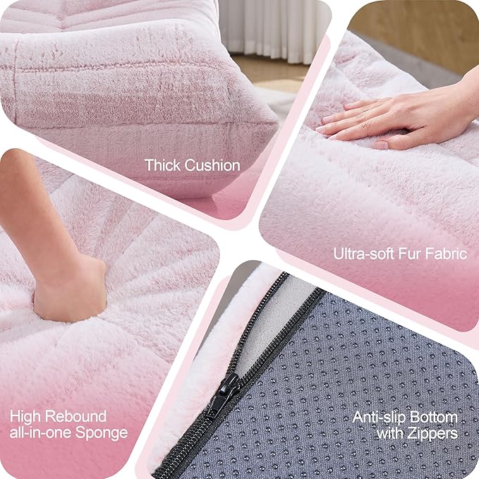 Bean Bag Chairs for Adults Giant Bean Bag Chair Memory Foam BeanBag Chair Big Bean Bag Sofa with Filler Faux Fur Fireside Beanbags Lazy Sofa for Living Room Bedroom Dorm Office (Pink Plush)