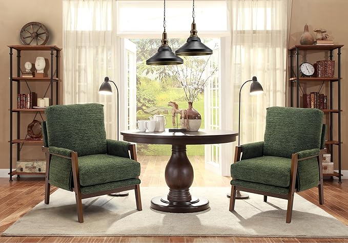 Modern Accent Chairs Set of 2 for Living Room Mid Century Arm Chairs Upholstered Bedroom Chairs Comfy Lounge Chairs with Solid Wood Frame, Green