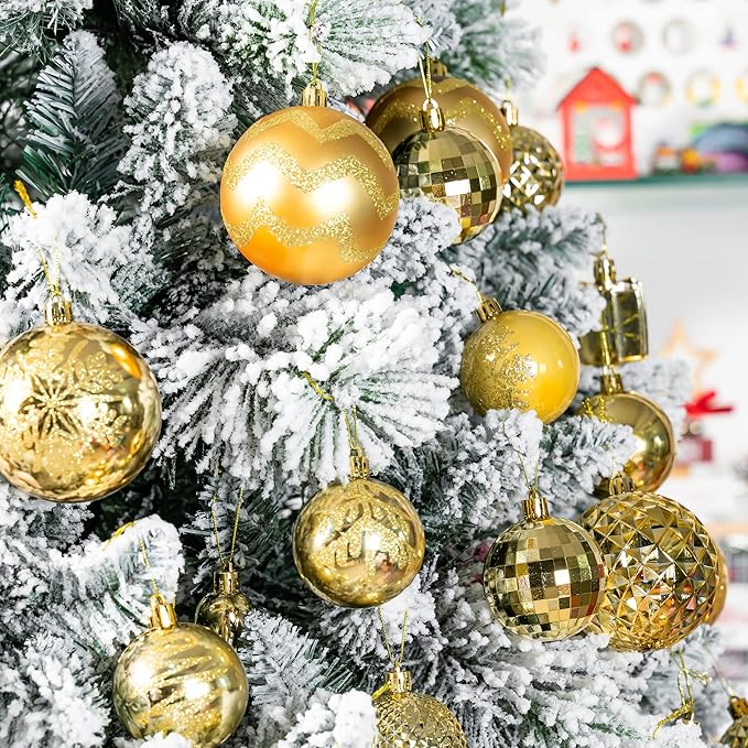 116Pcs Gold Christmas Ball Ornaments, Shatterproof Hanging Decoration Set with Gift Box, Assorted Decorative Baubles for Xmas Tree/Home/Wedding/Party/Holiday