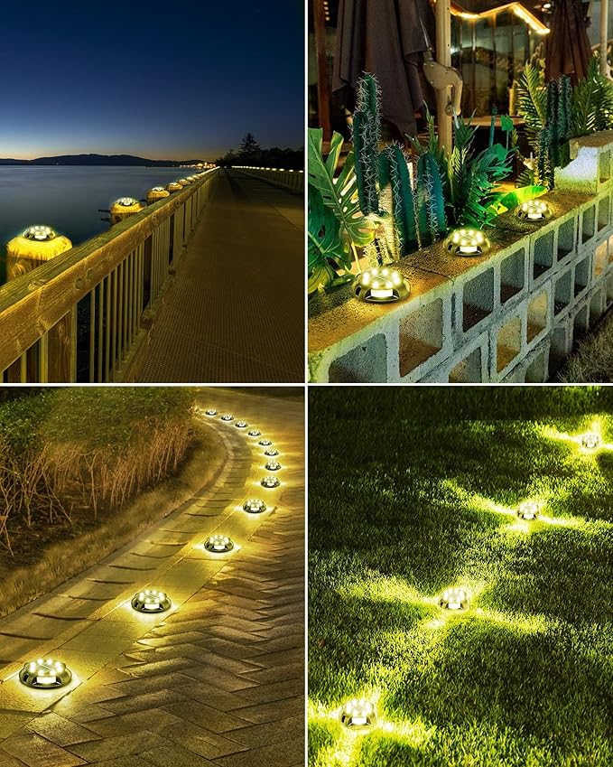 Biling Solar Ground Lights Uplight Sidelight, 12 Packs Bright Solar Outdoor Lights Waterproof for Yard Pathway Driveway Garden Poolside (Warm White)