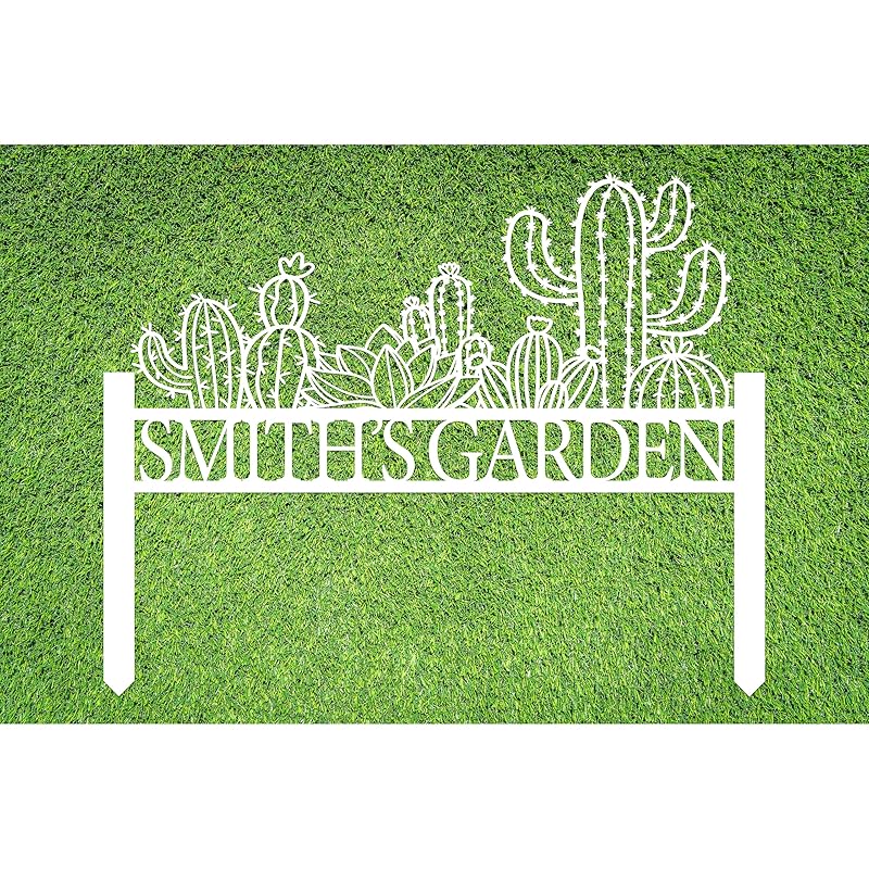 Personalized Cactus Metal Garden Sign, Large Garden Decoration Metal Sign with Stakes, Custom Gardener Family Name Sign, Cactus Decor for Outdoor, Patio Decorative, Yard Art, New Home Gift