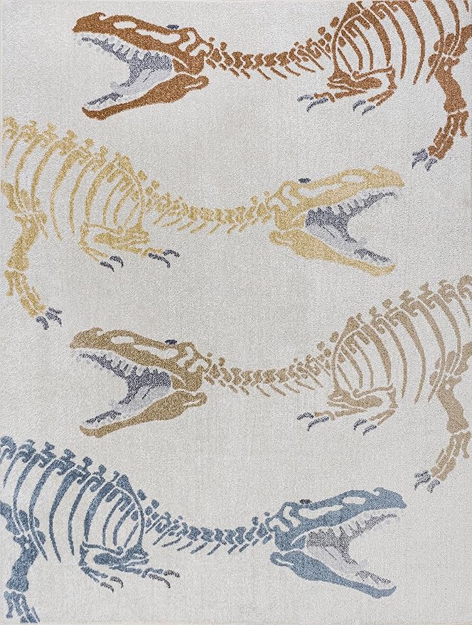 JONATHAN Y Machine-Washable Cream/Multi Indoor Area Rug, 4x6, Kingdarr T-Rex Modern, Casual, Kids & Novelty for Living Room, Dining Room, Bedroom, Kitchen Easy-Cleaning, Non-Shedding (KDW103A-4)