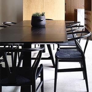 Tomile Set of 2 Bone Chair Solid Wood Y Chair Mid-Century Armrest Dining Chair, Hemp Seat (Wood - Black)