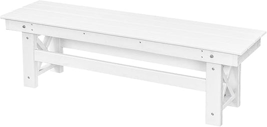 HDPE Outdoor Bench, 55" Patio Bench Outdoor Furniture, Poly Lumber Adirondack Benches, All Weather HDPE Patio Backless Benches for Park, Poolside, Garden, Porch, Pearl