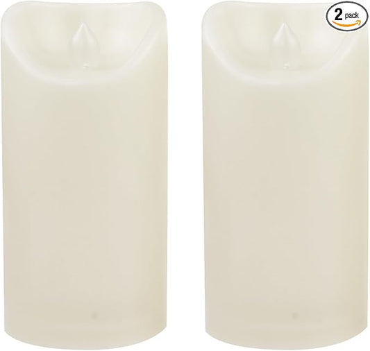 Waterproof Outdoor Battery Operated Flameless Candles with Auto Timer Flickering Plastic Resin Electric LED Pillar Lights for Lantern Patio Garden Wedding Party Decorations 3x6 Inches Ivory 2 Pack