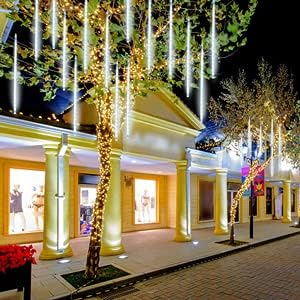 Christmas Meteor Shower Rain Lights, 10 Tube 12 Inch 240 LEDs Icicle Outdoor Raindrop for Xmas Halloween Wedding Party Tree Holiday Decoration, White