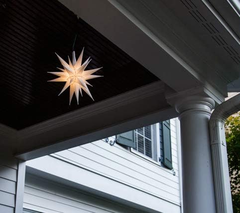 Elf Logic 12" Bright White LED Moravian Star Tree Topper - Hanging Outdoor/Indoor Christmas Tree Star Topper Light - Use as Holiday Decoration, Porch Light, Wedding and Ballroom Venue Decor