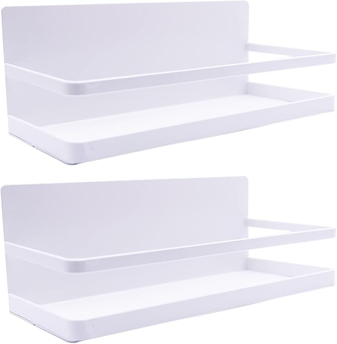 Magnetic Spice Rack Refrigerator Side Magnetic Spice Rack Kitchen Magnetic Shelf Magnetic Fridge Shelf Perfect Space Saver for Kitchen/Apartment 2 Pack (White)
