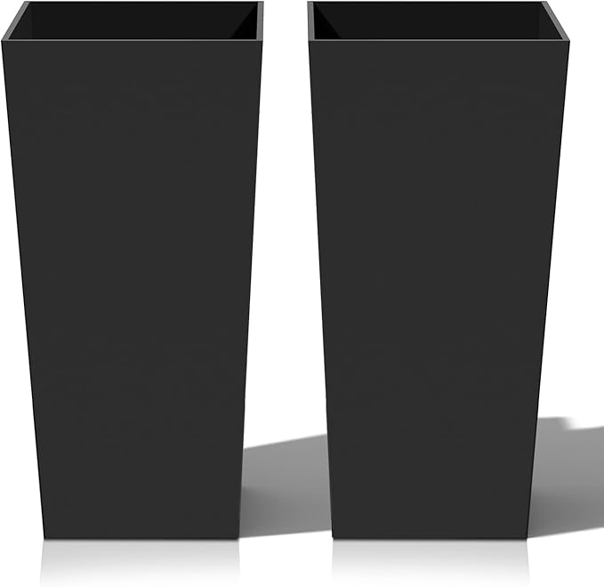 Tall Planters for Outdoor Plants, Large Resin Flower Pots for Garden, Front Porch, Patio, Indoor - Set of 2 (Black, 32 inch - 2 Pack)