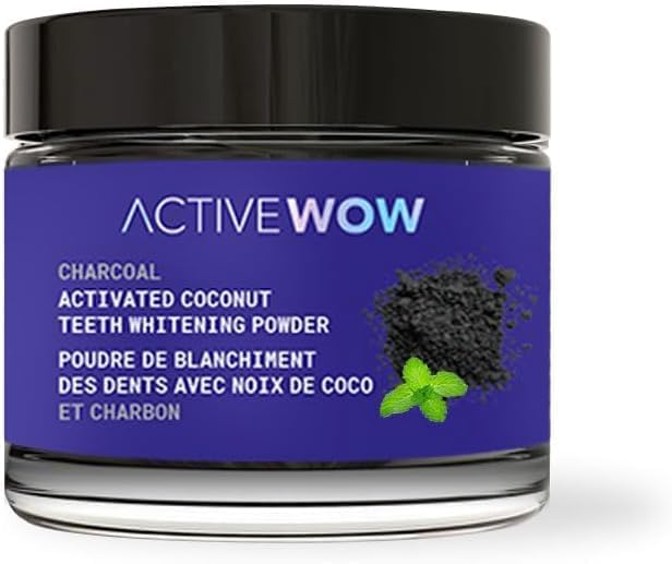 Active Wow Activated Coconut Charcoal Powder - Natural Whitening, Fluoride Free, Sulfate & Paraben Free, Spearmint Toothpaste Powder, 20g
