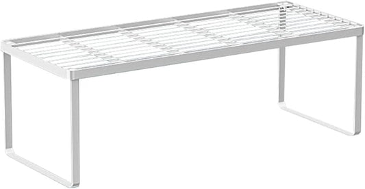 Kitchen Cabinet Storage Shelf Stackable Wire Spice Rack Organizer Heavy Duty Space Saver for Bathroom Bedroom Closet Laundry Room Office Countertop - White, Pack 1