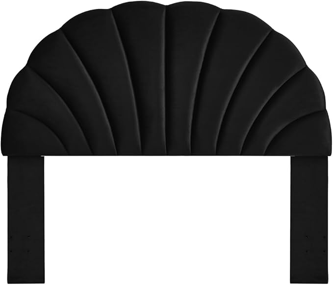 24KF Stunning Crown Design Queen Headboard, Upholstered Soft Velvet Petal Pattern Headboard Queen/Full-Black