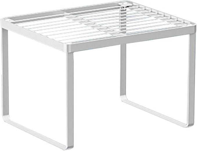 Kitchen Cabinet Storage Shelf Stackable Wire Spice Rack Organizer Heavy Duty Space Saver for Bathroom Bedroom Closet Laundry Room Office Countertop - White, Pack 1