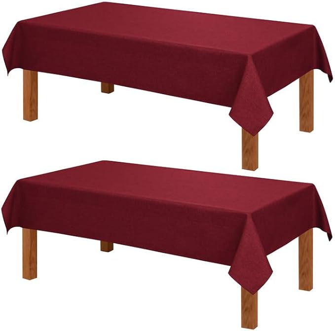 Hiasan 2 Pack Faux Linen Rectangle Tablecloth - Wrinkle and Stain Resistant Washable Table Cloth for Kitchen Dining Room Holiday Table Cover for Party Dinner, Red, 54 x 120 Inch