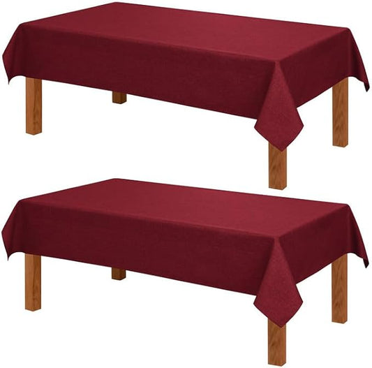 Hiasan 2 Pack Faux Linen Rectangle Tablecloth - Wrinkle and Stain Resistant Washable Table Cloth for Kitchen Dining Room Holiday Table Cover for Party Dinner, Red, 54 x 120 Inch