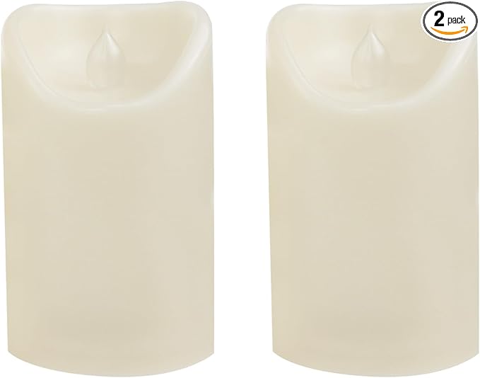 Waterproof Outdoor Battery Operated Flameless Candles with Auto Timer Flickering Plastic Resin Electric LED Pillar Lights for Lantern Patio Garden Wedding Party Decorations 3x5 Inches Ivory 2 Pack