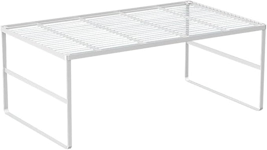 Kitchen Cabinet Storage Shelf Stackable Wire Spice Rack Organizer Heavy Duty Space Saver for Bathroom Bedroom Closet Laundry Room Office Countertop - White, Pack 1