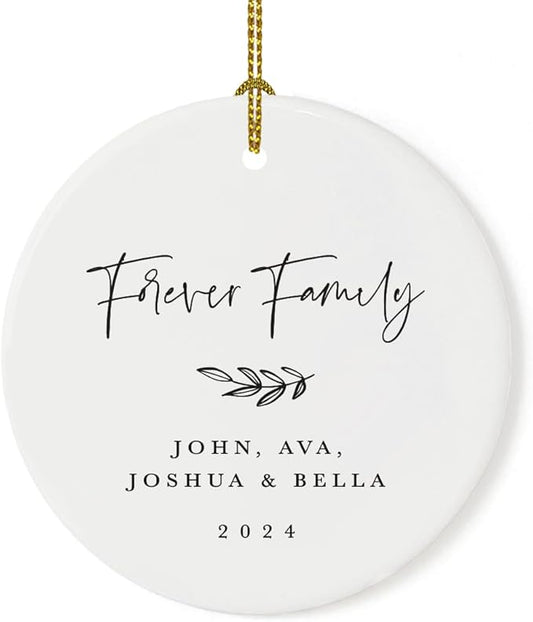 Andaz Press Personalized Adoption Round Ceramic Porcelain Christmas Tree Ornament Keepsake Collectible Gift, Forever Family 2025, Antique Handdrawn, 1-Pack Adoption Ornament 2025