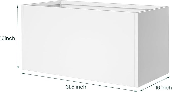 White Steel Planter Outdoor Indoor Planter Box Galvanized Steel Metal Large Planters Rectangular Flower Pot 31.5 In L x 16 In W x 16 In H Modern Commercial Residential for Trees Patio Deck Yard Garden