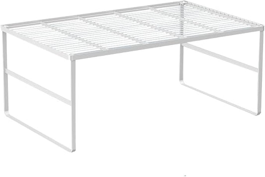 Kitchen Cabinet Storage Shelf Stackable Wire Spice Rack Organizer Heavy Duty Space Saver for Bathroom Bedroom Closet Laundry Room Office Countertop - White, Pack 1