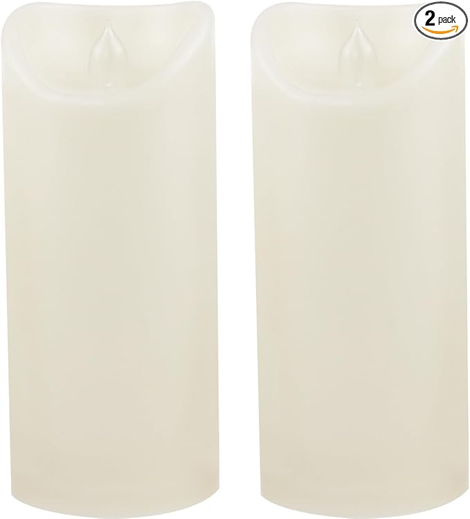 Waterproof Outdoor Battery Operated Flameless Candles with Auto Timer Flickering Plastic Resin Electric LED Pillar Lights for Lantern Patio Garden Wedding Party Decorations 3x7 Inches Ivory 2 Pack