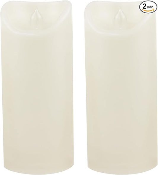 Waterproof Outdoor Battery Operated Flameless Candles with Auto Timer Flickering Plastic Resin Electric LED Pillar Lights for Lantern Patio Garden Wedding Party Decorations 3x7 Inches Ivory 2 Pack