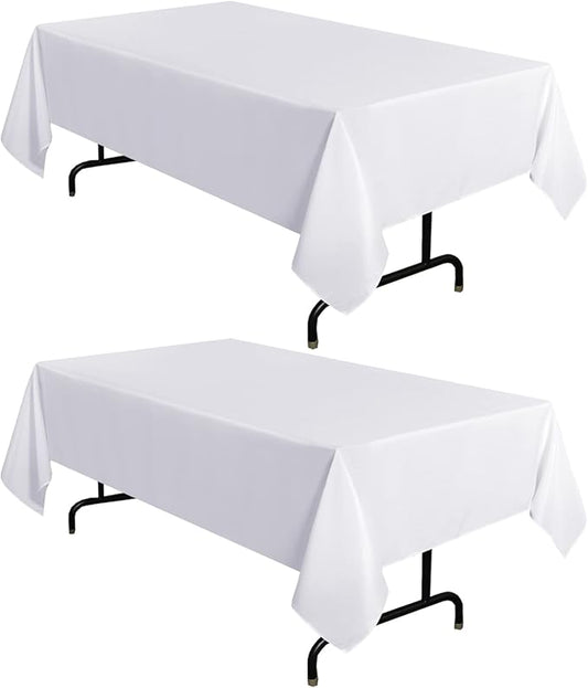 sancua 2 Pack White Tablecloth 54 x 78 Inch, Rectangle 4 Feet Table Cloth - Stain and Wrinkle Resistant Washable Polyester Table Cover for Dining Tables, Buffet Parties and Camping