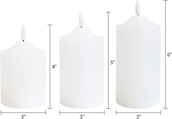 GenSwin Waterproof Flameless Flickering LED Candles with Remote & Timer,Battery Operated Pillar 3D Wick Candles for Indoor Outdoor Lanterns, Won’t melt, Long-Lasting(White, Set of 3)