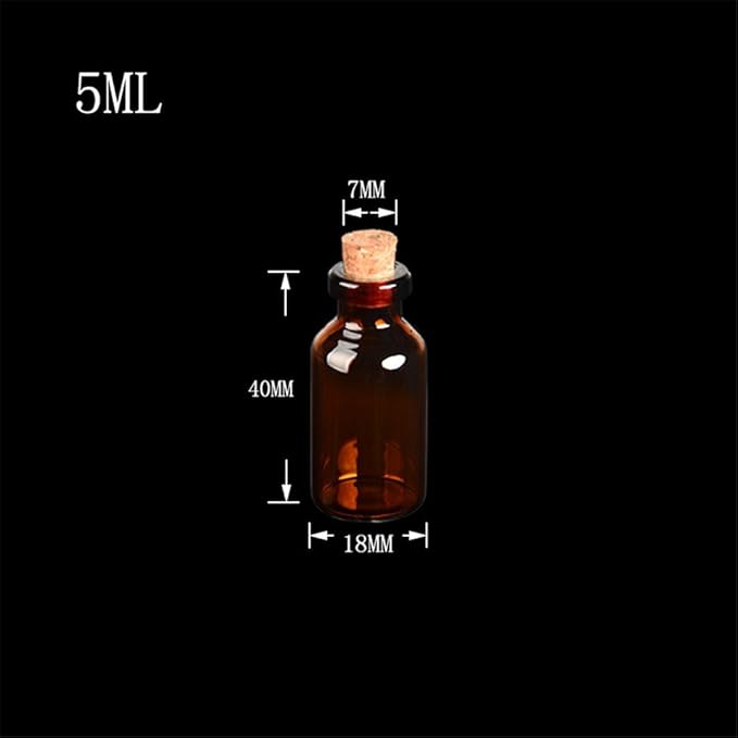 18x40x7mm 5ml Mini Brown Glass Jars with Cork Empty Tiny Glass Jars Gift 5ml Glass Bottles Vials 12units (12, 5ML)