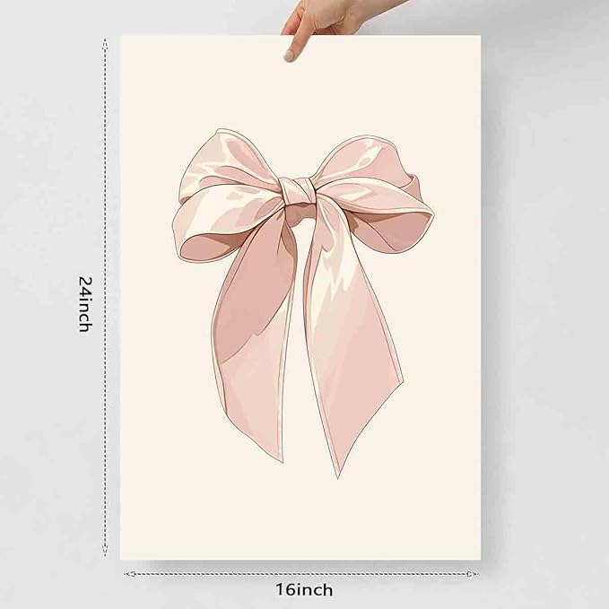 Vlolvfe Pink Bow Pictures Watercolor Bow Picture Bows Poster Light Pink Bows Poster Preppy Coquette Posters Trendy Aesthetic Wall Art Girly Room Decor 16x24inch No Frame