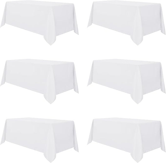 sancua 6 Pack White Tablecloth 90 x 132 Inch - Rectangle Table Cloth for 6 Feet Tables Stain and Wrinkle Resistant Washable Polyester Table Cover for Dining Wedding Banquet Party Buffet Restaurant