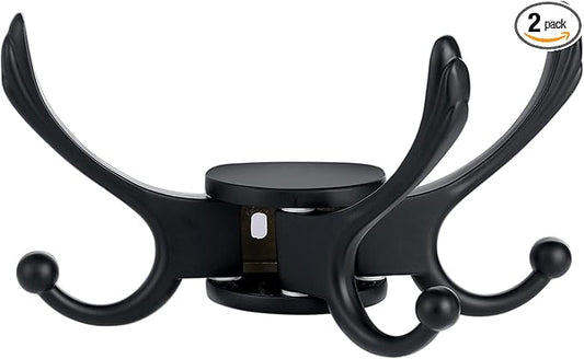 Swivel Coat Hook 2 Pack Heavy Duty Space Saving Towel Rope Hook Wall Mount Triple Swing Arms for RV Bathroom Kitchen Garage,Matt Black