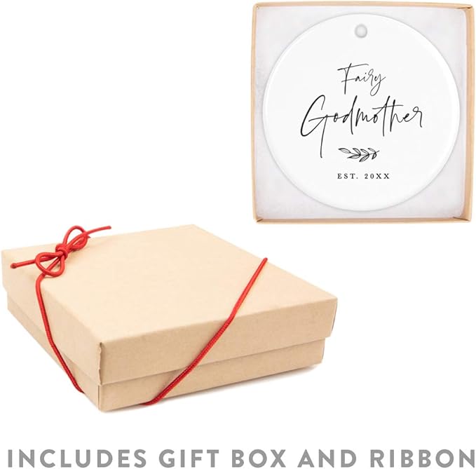 Andaz Press Custom Year Round Ceramic Porcelain Christmas Tree Ornament Keepsake Collectible Godmother Gift, Fairy Godmother Est. 2024, Antique Handdrawn, 1-Pack