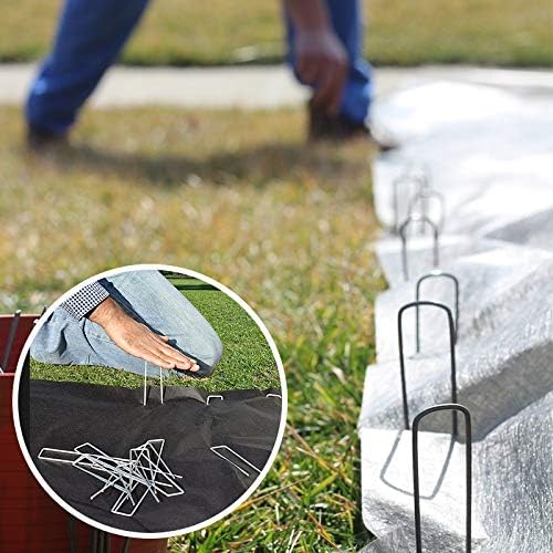 Petgrow 6 Inch Garden Stakes Galvanized Landscape Staples,U-Type Turf Staples for Artificial Grass, Rust Proof Sod Pins Stakes for Securing Fences Weed Barrier,Outdoor Wires Cords Tents Tarps,100