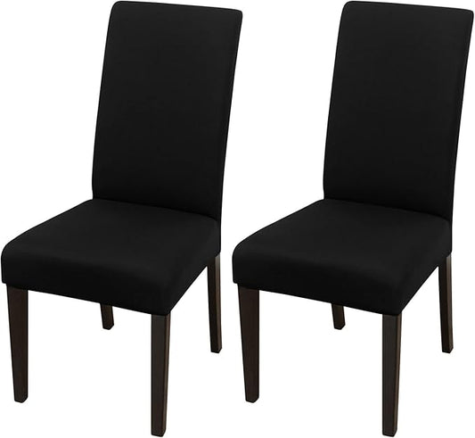 JQinHome Dining Chair Covers Dining Room Chair Slipcovers, 2 Pack High Stretch Removable Washable Parsons Chair Slipcover for Home Party Hotel Wedding Ceremony (Black)