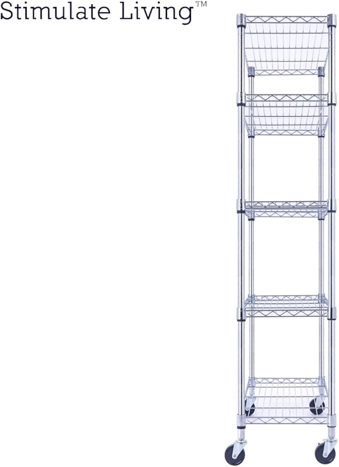 30"x14"x60" PRIME HEAVY DUTY Chrome 5-Tier Wire Shelving 1,750 LBS MAX Capacity Storage Rack for Commercial, School, Home, Garage, Warehouse, Industrial, and Hospital Uses (with Wheels)