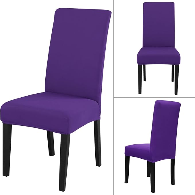 JQinHome Dining Chair Slipcover, High Stretch Removable Washable Chair Seat Protector Cover Set of 6,Chair Covers for Dining Room, Kitchen,Home Party,Wedding Ceremony(Purple, 6PC)