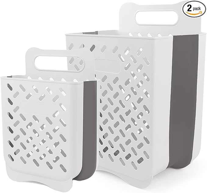 Laundry Basket Hamper,Hanging Wall Collapsible Laundry with Handle,Space-Saving Foldable Storage Dirty Washer Organizer Bin Multi-function Container Waterproof Durable,Set of 2(XL&M)