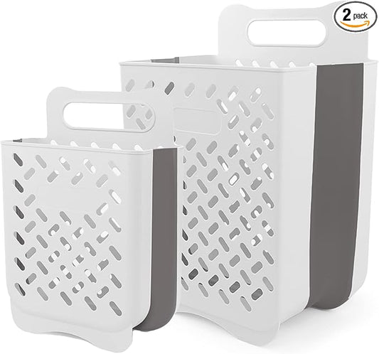 Laundry Basket Hamper,Hanging Wall Collapsible Laundry with Handle,Space-Saving Foldable Storage Dirty Washer Organizer Bin Multi-function Container Waterproof Durable,Set of 2(XL&M)