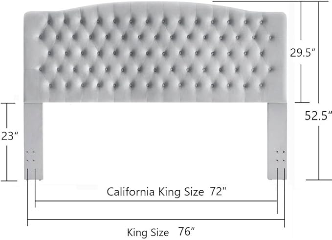 24KF Upholstered Tufted Button Velvet Headboard,Comfortable Fashional Headboard King/CA King Size,Gray