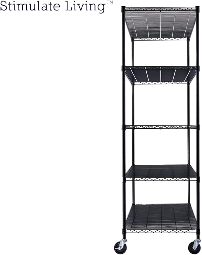 60"x24"x72" PRIME HEAVY DUTY Black 5-Tier Wire Shelving NSF 3000 LBS MAX Capacity Storage Rack for Commercial, School, Home, Garage, Warehouse, Industrial, and Hospital Uses (with Wheels)