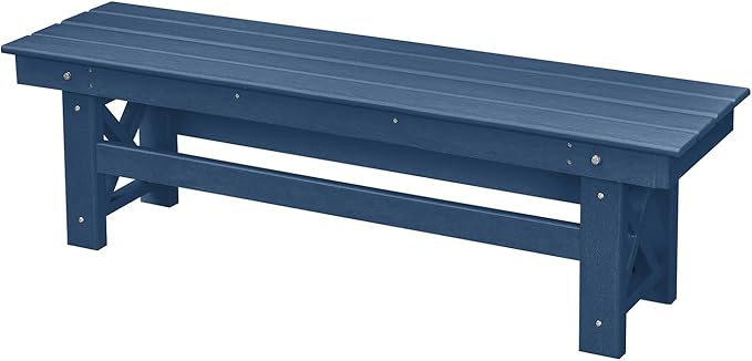 HDPE Outdoor Bench, 55" Patio Bench Outdoor Furniture, Poly Lumber Adirondack Benches, All Weather HDPE Garden Backless Benches for Park, Poolside, Deck, Porch, Navy