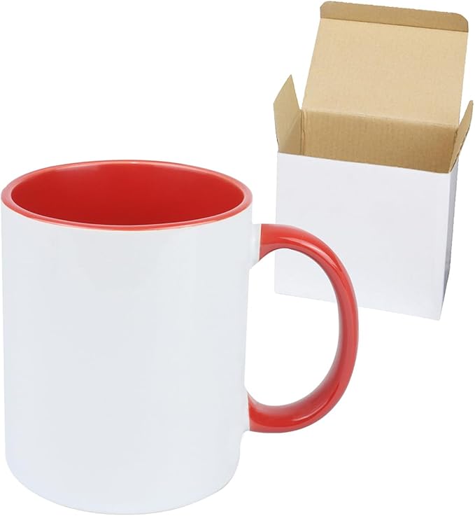 11oz White Ceramic Sublimation Coffee Mug in White Gift Box, Red, Case of 36