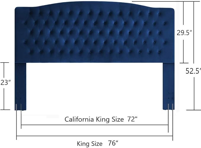 24KF Upholstered Button Tufted King Headboard and Velvet Fabric King/California King- Navy