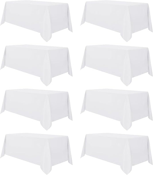 sancua 8 Pack White Tablecloth 90 x 132 Inch - Rectangle Table Cloth for 6 Feet Tables Stain and Wrinkle Resistant Washable Polyester Table Cover for Dining Wedding Banquet Party Buffet Restaurant