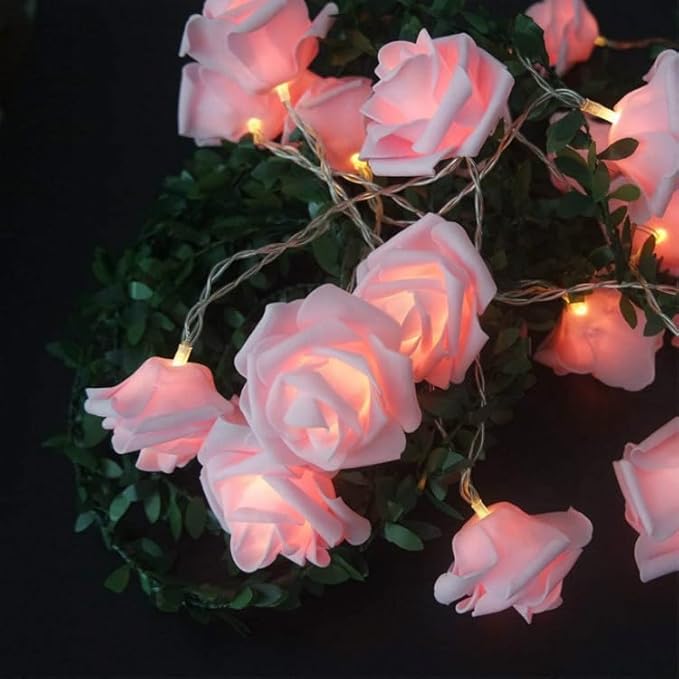 Everlasting Splashes LED Rose Flower Fairy String Lights Battery Operated Warm Flashing Light Romantic Proposal Wedding Party Birthday Christmas Thanksgiving DIY Indoor Outdoor Decorations(Soft White)