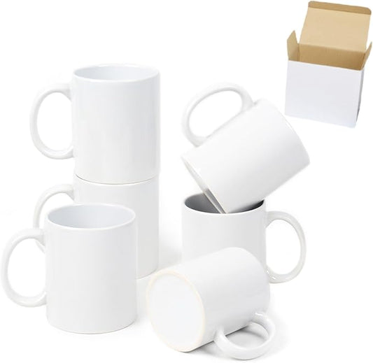 12-Pack 11oz Sublimation Blanks Mugs, White Ceramic Coffee Cups in white gift box, Bulk Set with Gift Boxes, for Heat Press Designs