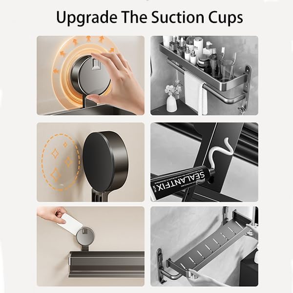 Spice Rack Wall Mounted 2 Pack,Suction Cups Spice Organizer for Cabinet,Large Capacity Metal Spice Shelf for Kitchen Cabinet, Pantry Doors, Bathroom, Shower, Home Decor (15.7 inch)